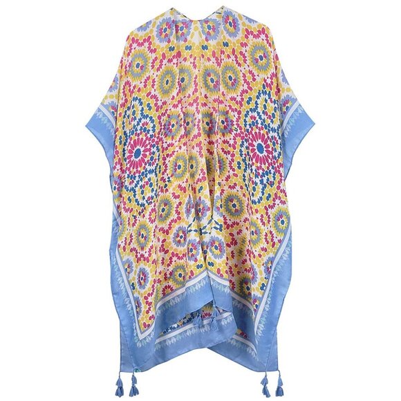 DIONA J TILE PRINT KIMONO CARDIAN ONE SIZE COLOR BLUE - Picture 4 of 6